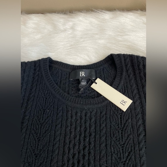 New with tags Banana Republic Black wool Ruffled pointelle sweater large - Picture 5 of 12